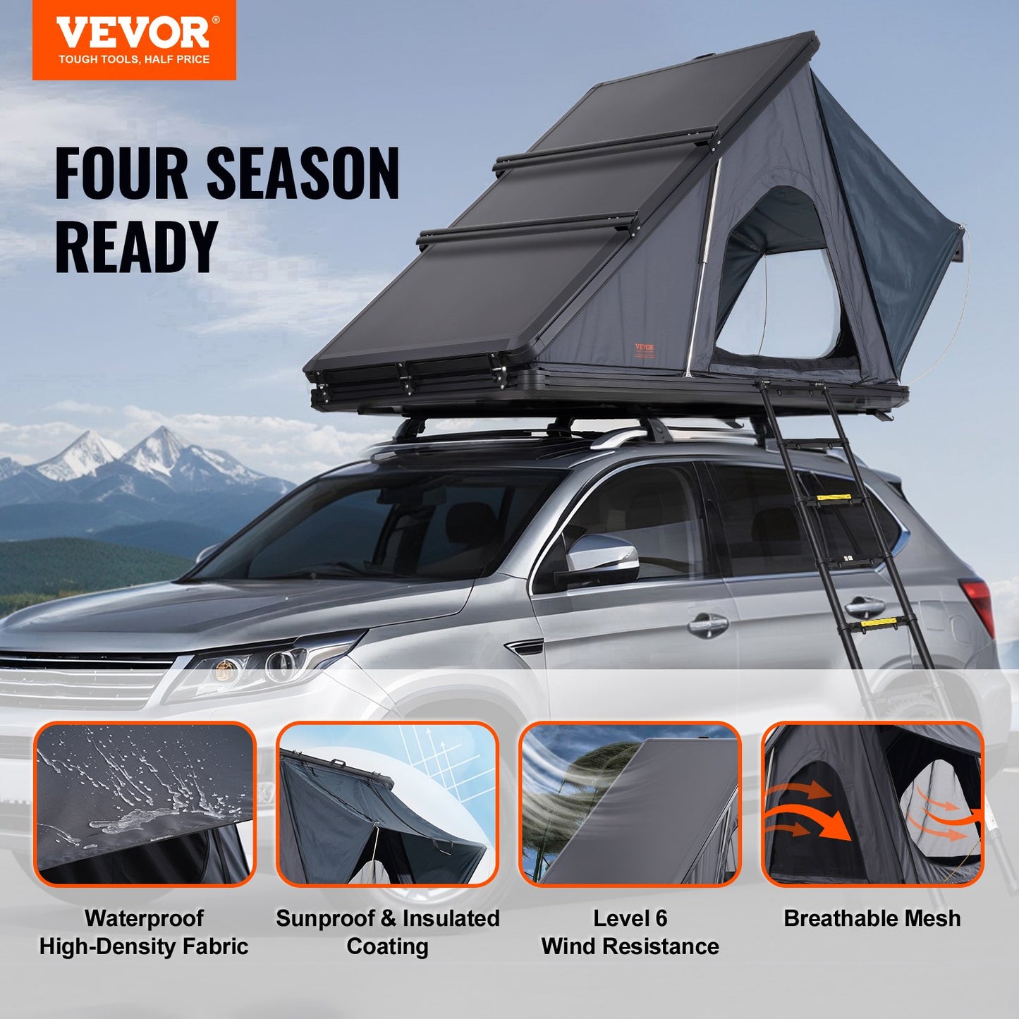 Rooftop Tent Hard Shell 2-3 Person Waterproof for Jeep SUV Truck w/ Ladder - Image 2