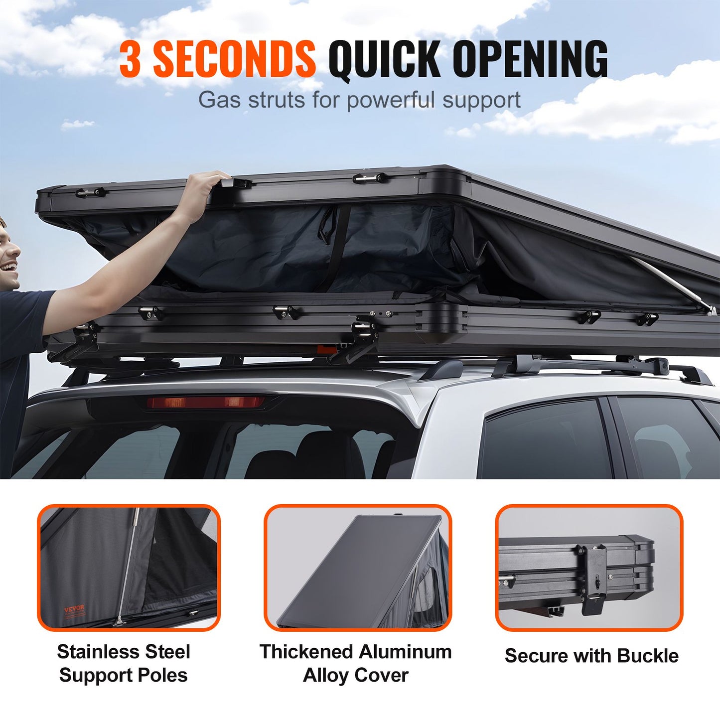 Rooftop Tent Hard Shell 2-3 Person Waterproof for Jeep SUV Truck w/ Ladder - Image 4