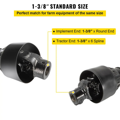 PTO Shaft PTO Drive Shaft 1-3/8" x 6 Spline Ends Round End T4 43"-61" - Image 3