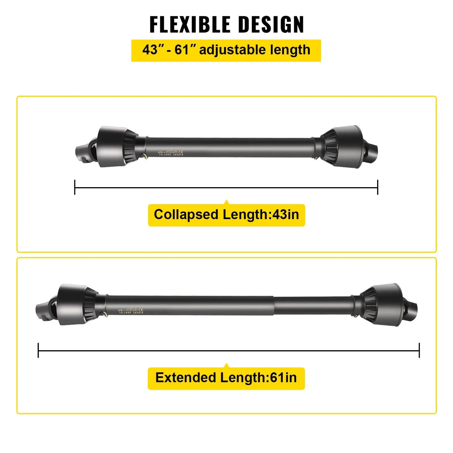 PTO Shaft PTO Drive Shaft 1-3/8" x 6 Spline Ends Round End T4 43"-61" - Image 4