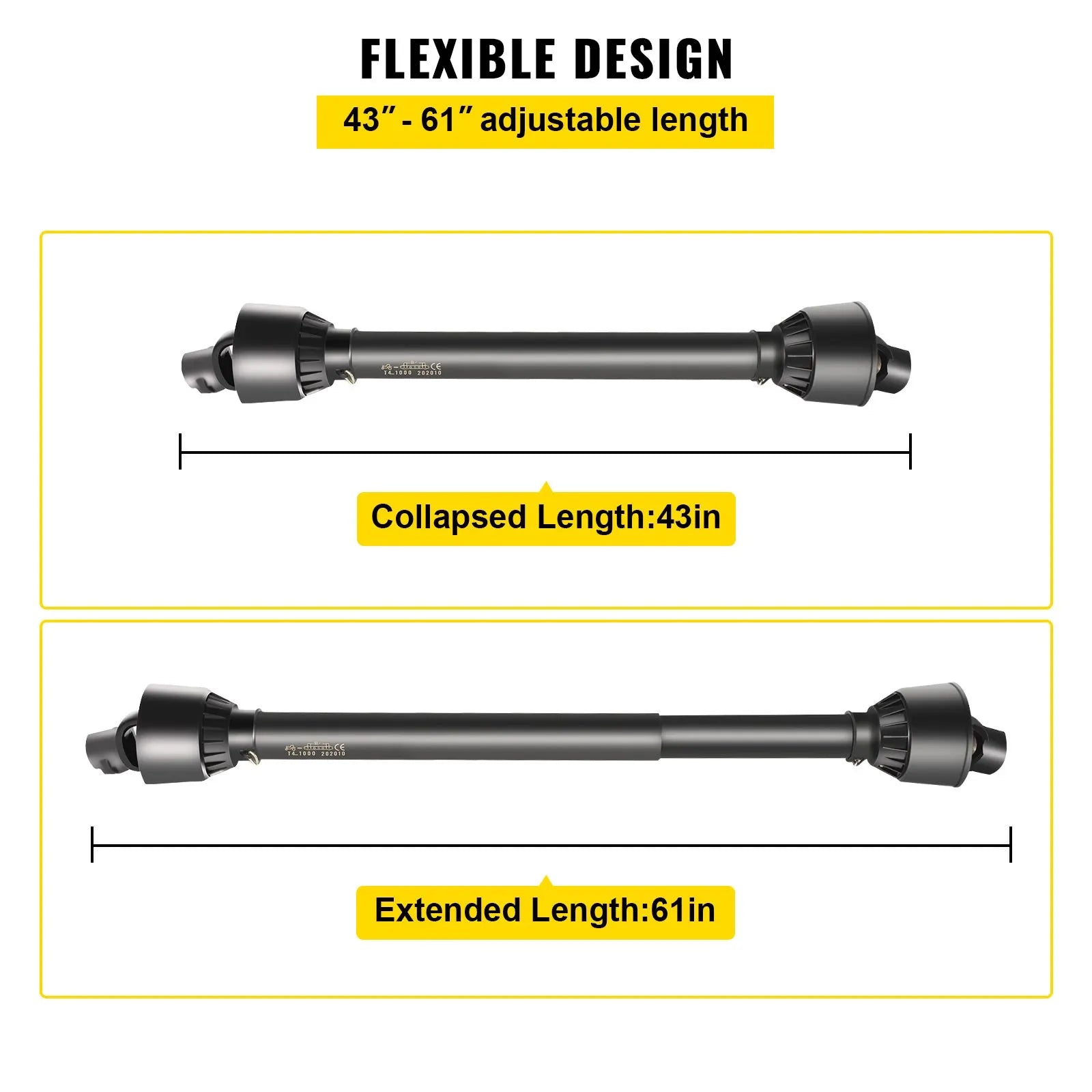 PTO Shaft PTO Drive Shaft 1-3/8" x 6 Spline Ends Round End T4 43"-61" - Image 4
