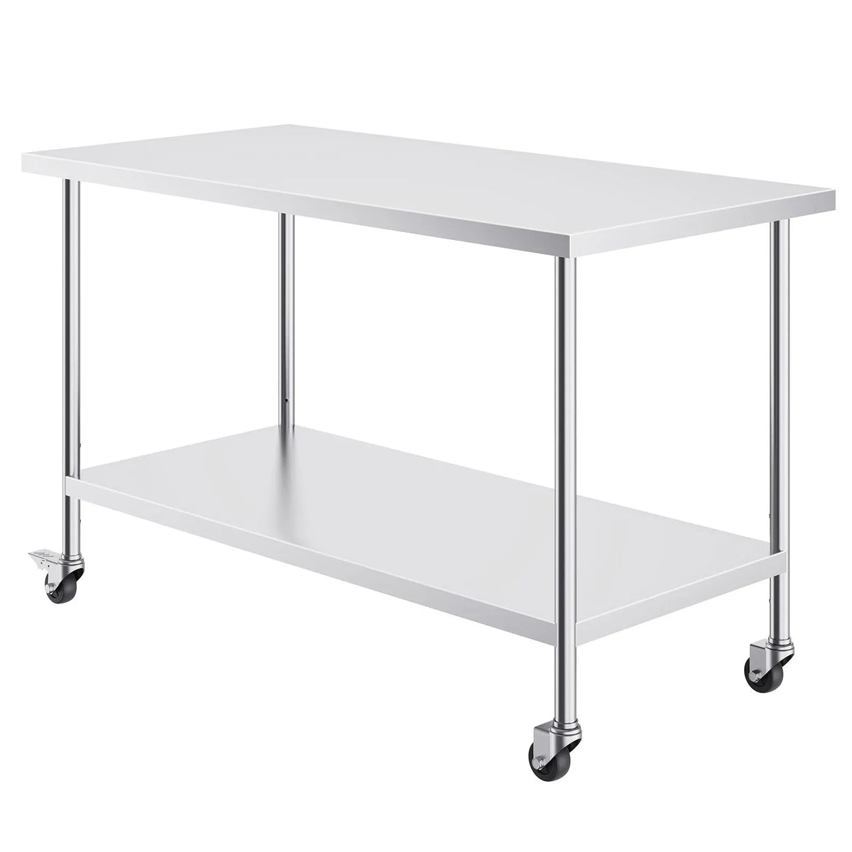 Stainless Steel Work Table 30 x 60 x 38 Inch, with 4 Wheels, 3 Adjustable Height Levels, Heavy Duty Food Prep Worktable for Commercial Kitchen Restaurant, Silver