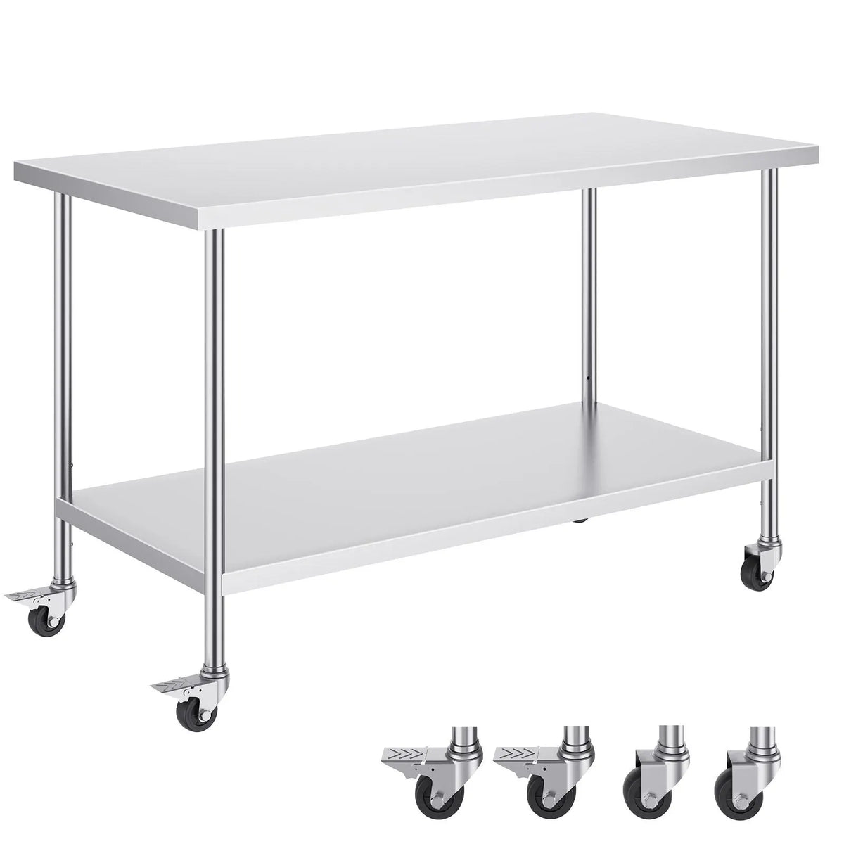 Stainless Steel Work Table 30 x 60 x 38 Inch, with 4 Wheels, 3 Adjustable Height Levels, Heavy Duty Food Prep Worktable for Commercial Kitchen Restaurant, Silver - Image 9