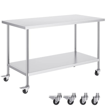 Stainless Steel Work Table 30 x 60 x 38 Inch, with 4 Wheels, 3 Adjustable Height Levels, Heavy Duty Food Prep Worktable for Commercial Kitchen Restaurant, Silver - Image 9