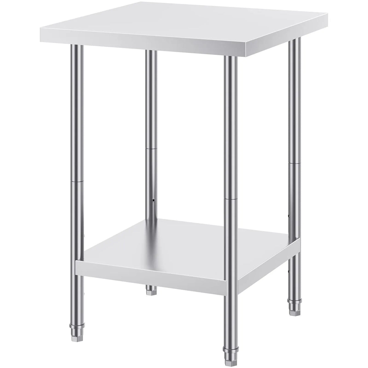 Stainless Steel Prep Table, 24 x 24 x 34 Inch, Heavy Duty Metal Worktable with 3 Adjustable Height Levels, Commercial Workstation for Kitchen Garage Restaurant Backyard