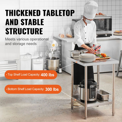 Stainless Steel Prep Table, 24 x 24 x 34 Inch, Heavy Duty Metal Worktable with 3 Adjustable Height Levels, Commercial Workstation for Kitchen Garage Restaurant Backyard - Image 3