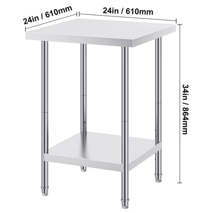 Stainless Steel Prep Table, 24 x 24 x 34 Inch, Heavy Duty Metal Worktable with 3 Adjustable Height Levels, Commercial Workstation for Kitchen Garage Restaurant Backyard - Image 8