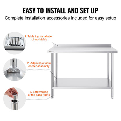 24 x 48 x 36 Inch Stainless Steel Work Table, Commercial Food Prep Worktable Heavy Duty Prep Worktable, Metal Work Table with Adjustable Height for Restaurant, Home and Hotel - Image 6