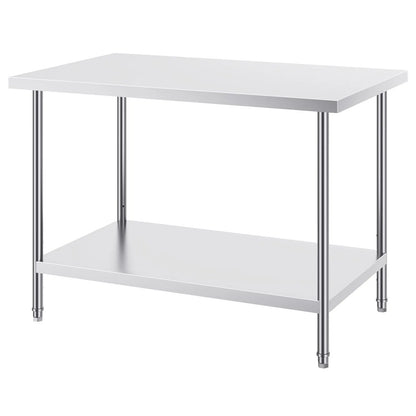 Stainless Steel Prep Table, 30 x 48 x 34 Inch, Heavy Duty Metal Worktable with 3 Adjustable Height Levels, Commercial Workstation for Kitchen Garage Restaurant Backyard