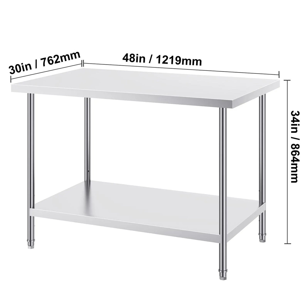 Stainless Steel Prep Table, 30 x 48 x 34 Inch, Heavy Duty Metal Worktable with 3 Adjustable Height Levels, Commercial Workstation for Kitchen Garage Restaurant Backyard - Image 8