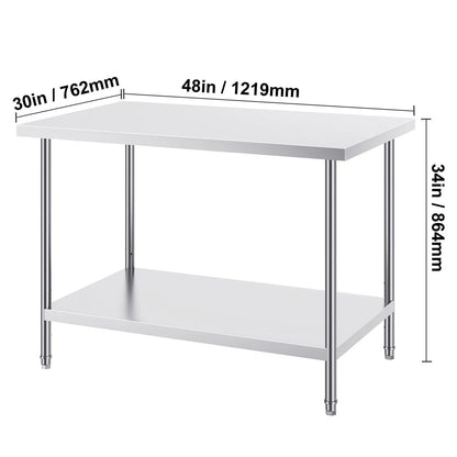 Stainless Steel Prep Table, 30 x 48 x 34 Inch, Heavy Duty Metal Worktable with 3 Adjustable Height Levels, Commercial Workstation for Kitchen Garage Restaurant Backyard - Image 8