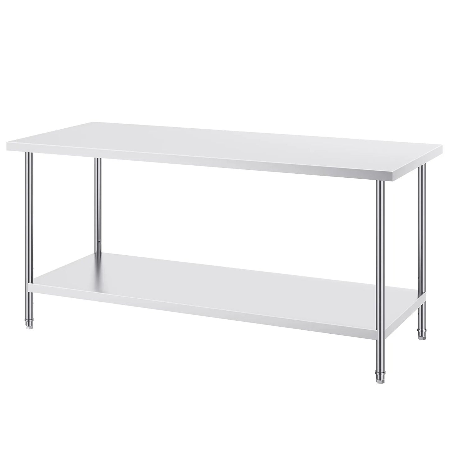 Stainless Steel Prep Table, 30 x 72 x 34 Inch, Heavy Duty Metal Worktable with 3 Adjustable Height Levels, Commercial Workstation for Kitchen Garage Restaurant Backyard