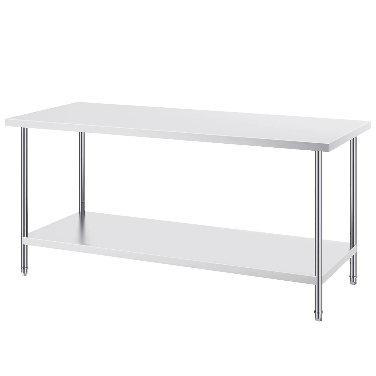 Stainless Steel Prep Table, 30 x 72 x 34 Inch, Heavy Duty Metal Worktable with 3 Adjustable Height Levels, Commercial Workstation for Kitchen Garage Restaurant Backyard