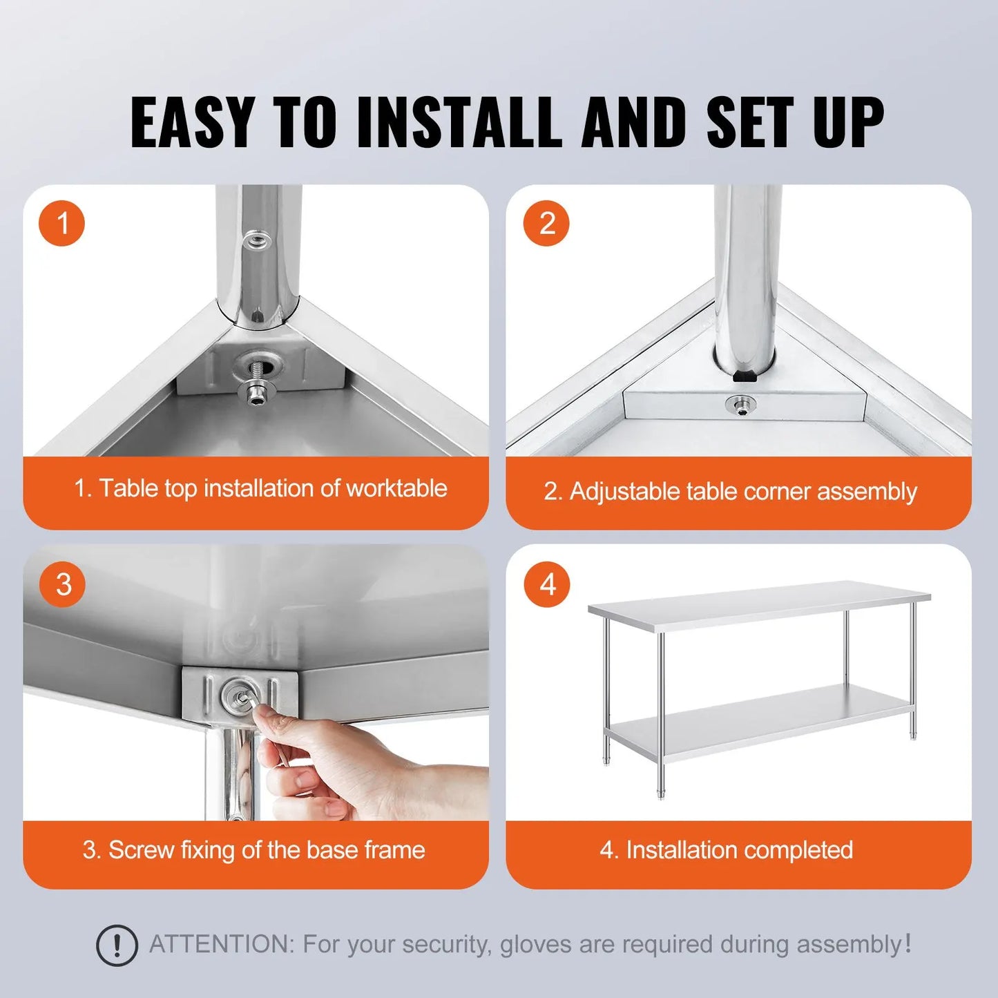 Stainless Steel Prep Table, 30 x 72 x 34 Inch, Heavy Duty Metal Worktable with 3 Adjustable Height Levels, Commercial Workstation for Kitchen Garage Restaurant Backyard - Image 6
