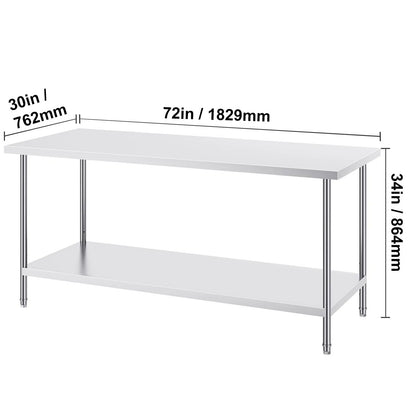 Stainless Steel Prep Table, 30 x 72 x 34 Inch, Heavy Duty Metal Worktable with 3 Adjustable Height Levels, Commercial Workstation for Kitchen Garage Restaurant Backyard - Image 8