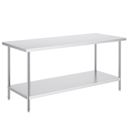 Stainless Steel Prep Table, 30 x 72 x 34 Inch, Heavy Duty Metal Worktable with 3 Adjustable Height Levels, Commercial Workstation for Kitchen Garage Restaurant Backyard - Image 9
