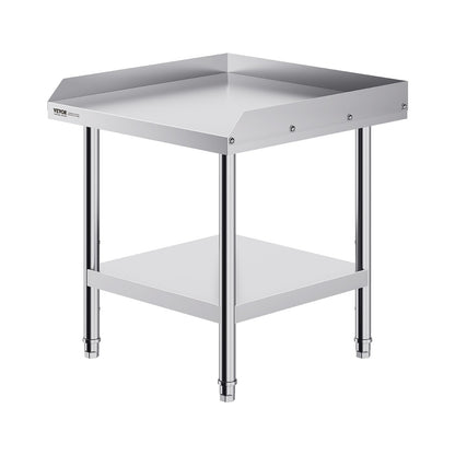 Stainless Steel Work Table, 24 x 24 x 26 Inch Commercial Food Prep Worktable, 3-Sided Backsplash Heavy Duty Prep Worktable, Metal Work Table with Adjustable Height for Restaurant Home Hotel