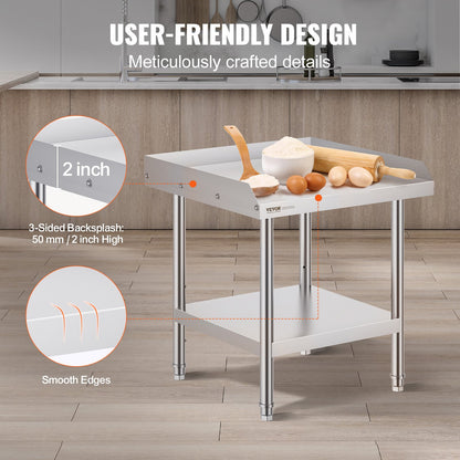 Stainless Steel Work Table, 24 x 24 x 26 Inch Commercial Food Prep Worktable, 3-Sided Backsplash Heavy Duty Prep Worktable, Metal Work Table with Adjustable Height for Restaurant Home Hotel - Image 4