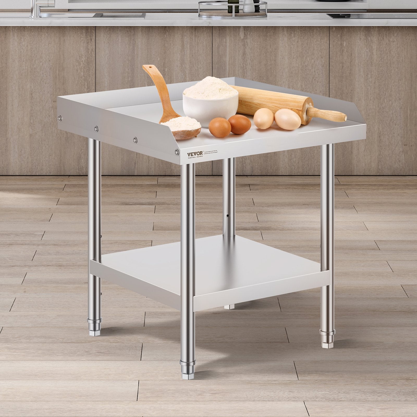 Stainless Steel Work Table, 24 x 24 x 26 Inch Commercial Food Prep Worktable, 3-Sided Backsplash Heavy Duty Prep Worktable, Metal Work Table with Adjustable Height for Restaurant Home Hotel - Image 8