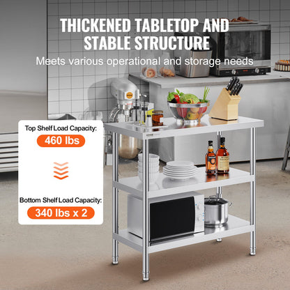 Stainless Steel Food Prep Table, 18 x 36 x 34 Inch Commercial Kitchen Worktable, with 2 Adjustable Undershelf, Heavy Duty Prep Table Metal Work Table for BBQ, Kitchen, Home, and Garage - Image 3