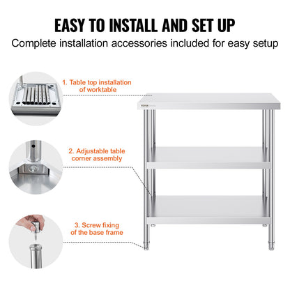 Stainless Steel Food Prep Table, 18 x 36 x 34 Inch Commercial Kitchen Worktable, with 2 Adjustable Undershelf, Heavy Duty Prep Table Metal Work Table for BBQ, Kitchen, Home, and Garage - Image 6