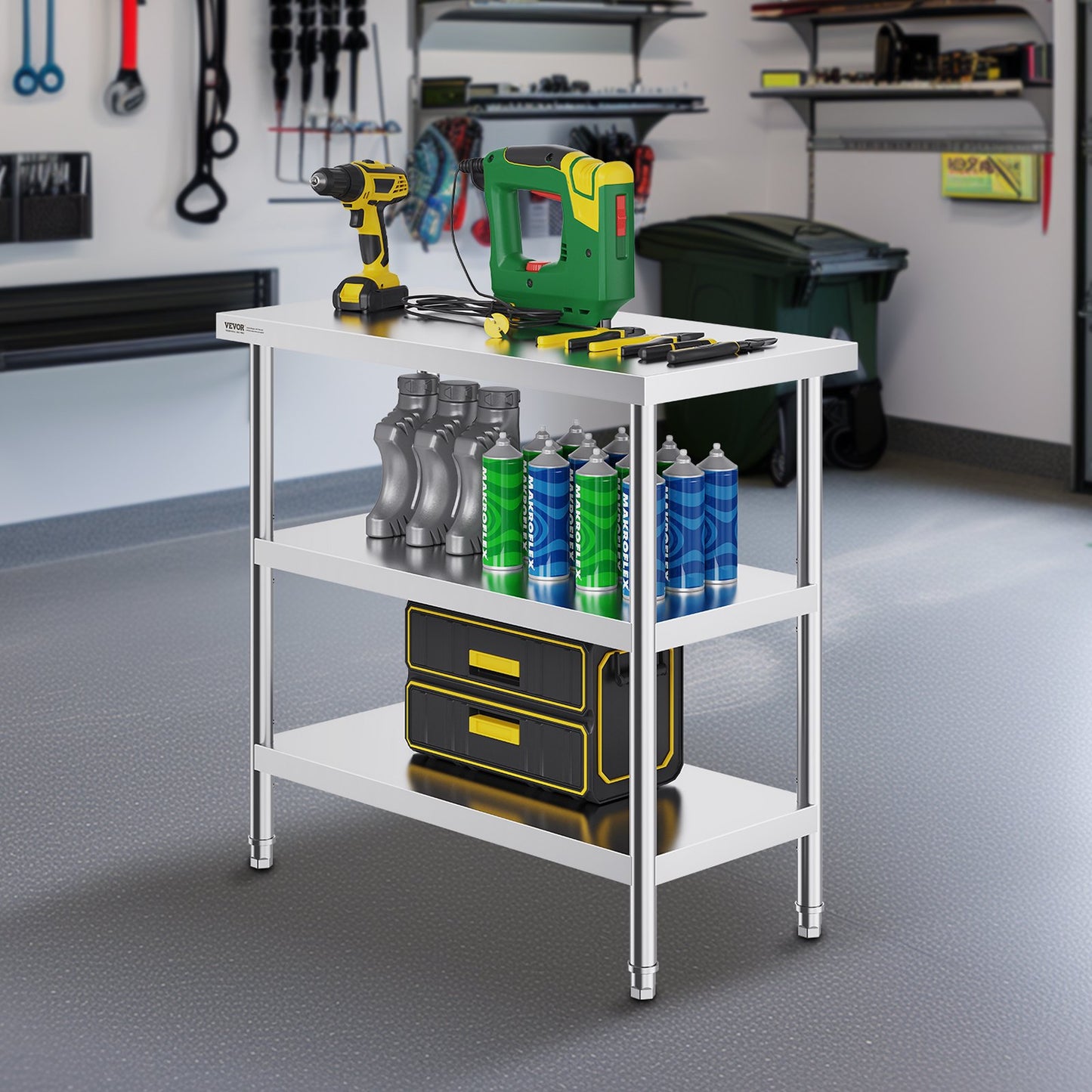 Stainless Steel Food Prep Table, 18 x 36 x 34 Inch Commercial Kitchen Worktable, with 2 Adjustable Undershelf, Heavy Duty Prep Table Metal Work Table for BBQ, Kitchen, Home, and Garage - Image 8