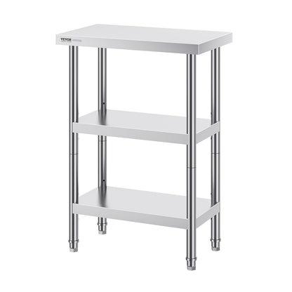 Stainless Steel Food Prep Table, 14 x 24 x 34 Inch Commercial Kitchen Worktable, with 2 Adjustable Undershelf, Heavy Duty Prep Table Metal Work Table for BBQ, Kitchen, Home, and Garage
