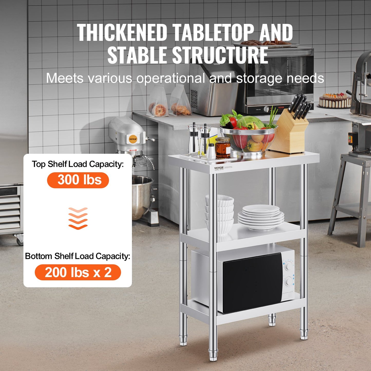 Stainless Steel Food Prep Table, 14 x 24 x 34 Inch Commercial Kitchen Worktable, with 2 Adjustable Undershelf, Heavy Duty Prep Table Metal Work Table for BBQ, Kitchen, Home, and Garage - Image 3