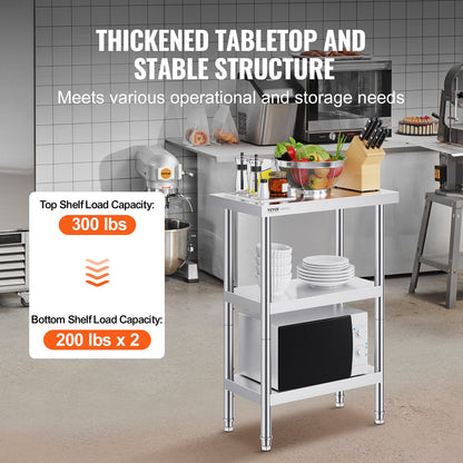 Stainless Steel Food Prep Table, 14 x 24 x 34 Inch Commercial Kitchen Worktable, with 2 Adjustable Undershelf, Heavy Duty Prep Table Metal Work Table for BBQ, Kitchen, Home, and Garage - Image 3