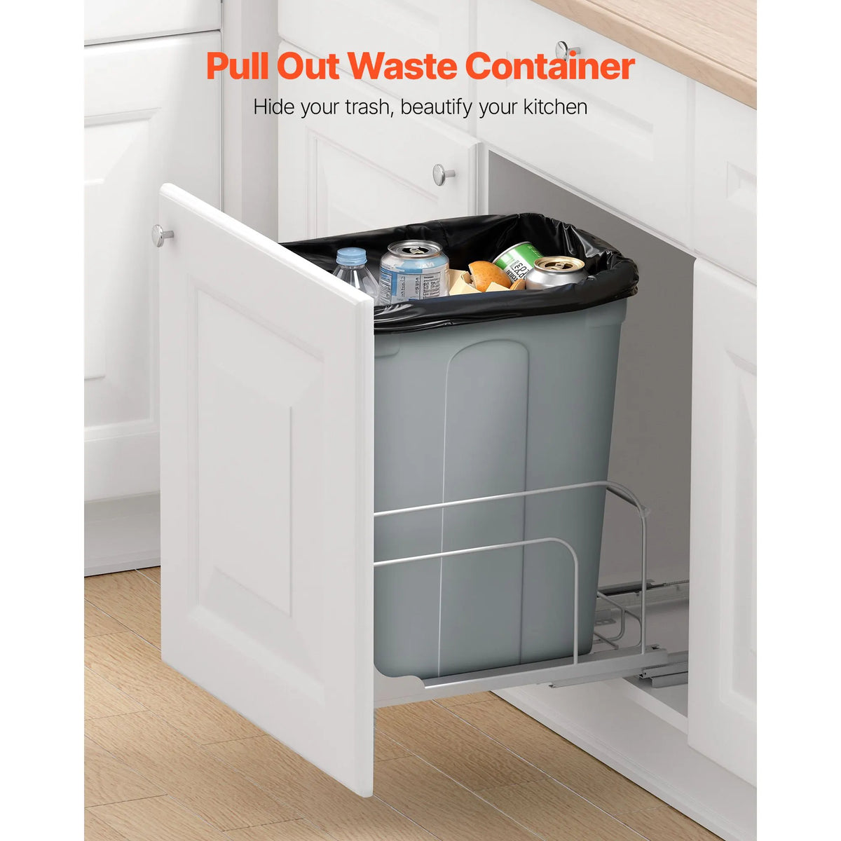 Pullout Trash Can for Kitchen Cabinets, Garbage Waste Recycling Bin, Under Mount Waste Container, with Heavy Duty Metal Soft Close Sliding System and Door Kit, for Sink, Under Counter - Image 2