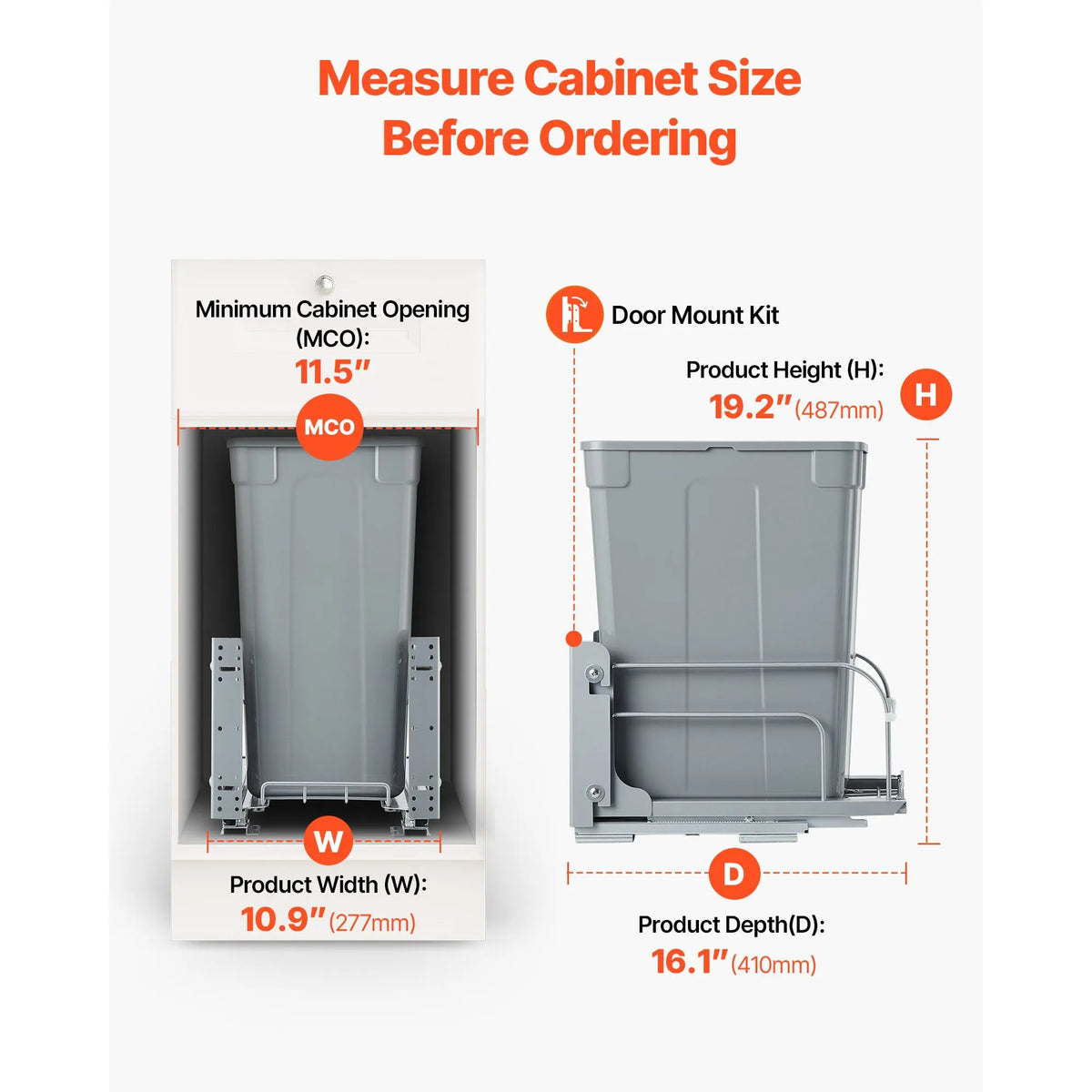 Pullout Trash Can for Kitchen Cabinets, Garbage Waste Recycling Bin, Under Mount Waste Container, with Heavy Duty Metal Soft Close Sliding System and Door Kit, for Sink, Under Counter - Image 4