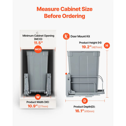 Pullout Trash Can for Kitchen Cabinets, Garbage Waste Recycling Bin, Under Mount Waste Container, with Heavy Duty Metal Soft Close Sliding System and Door Kit, for Sink, Under Counter - Image 4