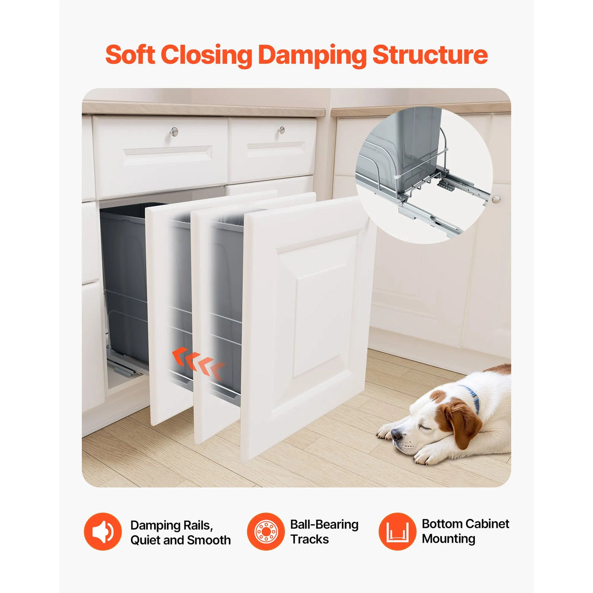 Pullout Trash Can for Kitchen Cabinets, Garbage Waste Recycling Bin, Under Mount Waste Container, with Heavy Duty Metal Soft Close Sliding System and Door Kit, for Sink, Under Counter - Image 6
