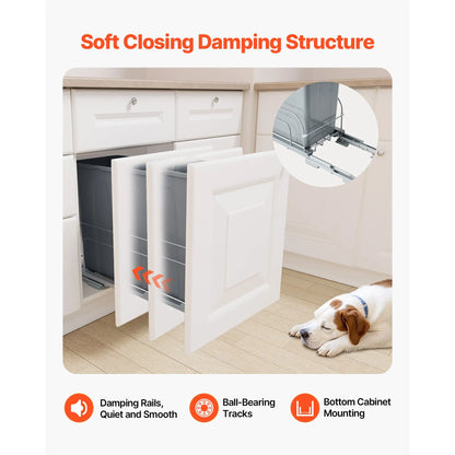 Pullout Trash Can for Kitchen Cabinets, Garbage Waste Recycling Bin, Under Mount Waste Container, with Heavy Duty Metal Soft Close Sliding System and Door Kit, for Sink, Under Counter - Image 6