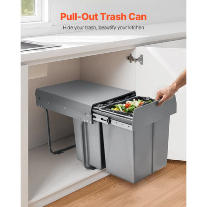 Pullout Trash Can for Kitchen Cabinets, 20+10+10L Double Under Sink Garbage Waste Recycling Bin, Under Mount Waste Container, with Heavy Duty Metal Full Extension Sliding System and Handle - Image 2