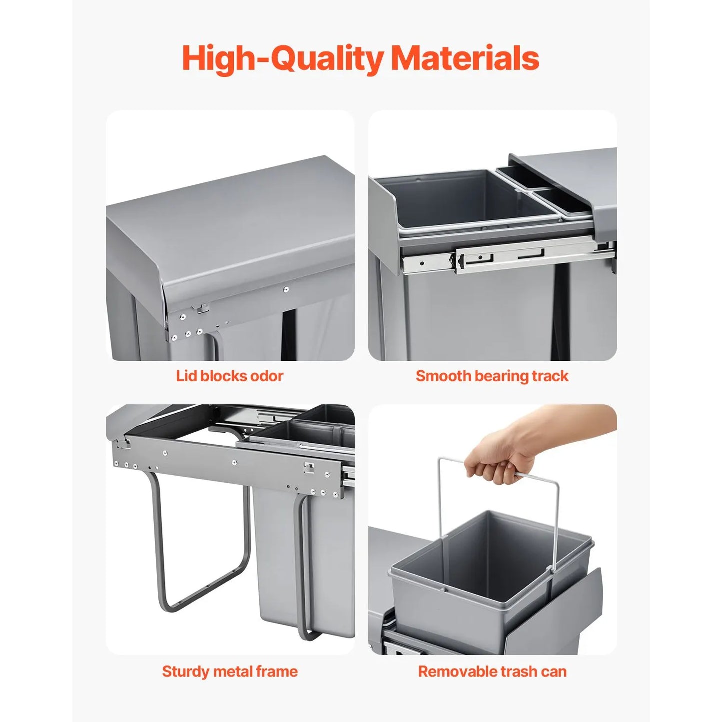 Pullout Trash Can for Kitchen Cabinets, 20+10+10L Double Under Sink Garbage Waste Recycling Bin, Under Mount Waste Container, with Heavy Duty Metal Full Extension Sliding System and Handle - Image 5
