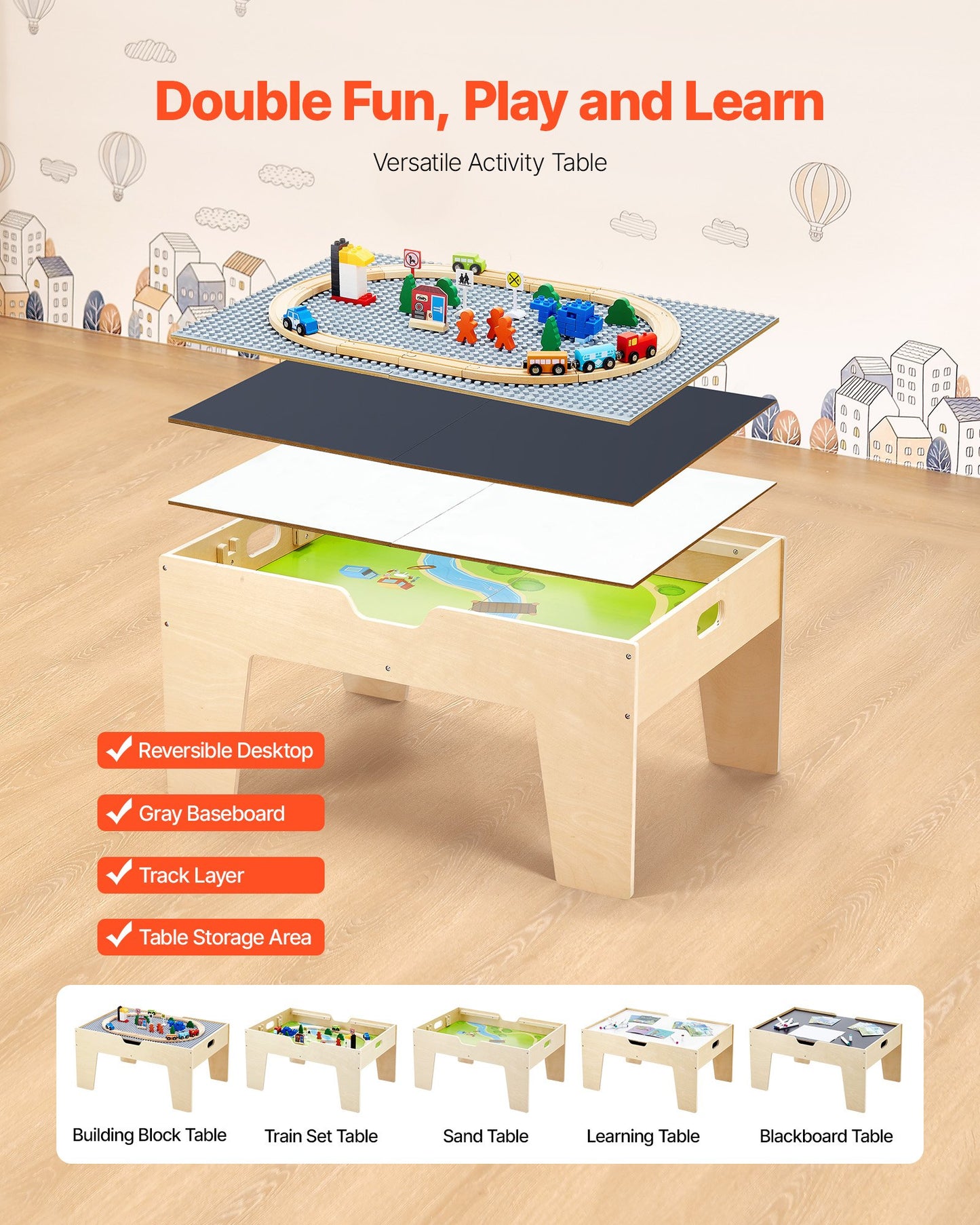 Multi-Purpose Activity Play Table 290 Building Bricks & 30 PCS Accessories - Image 2