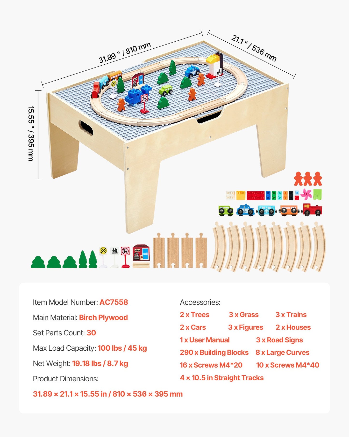 Multi-Purpose Activity Play Table 290 Building Bricks & 30 PCS Accessories - Image 7