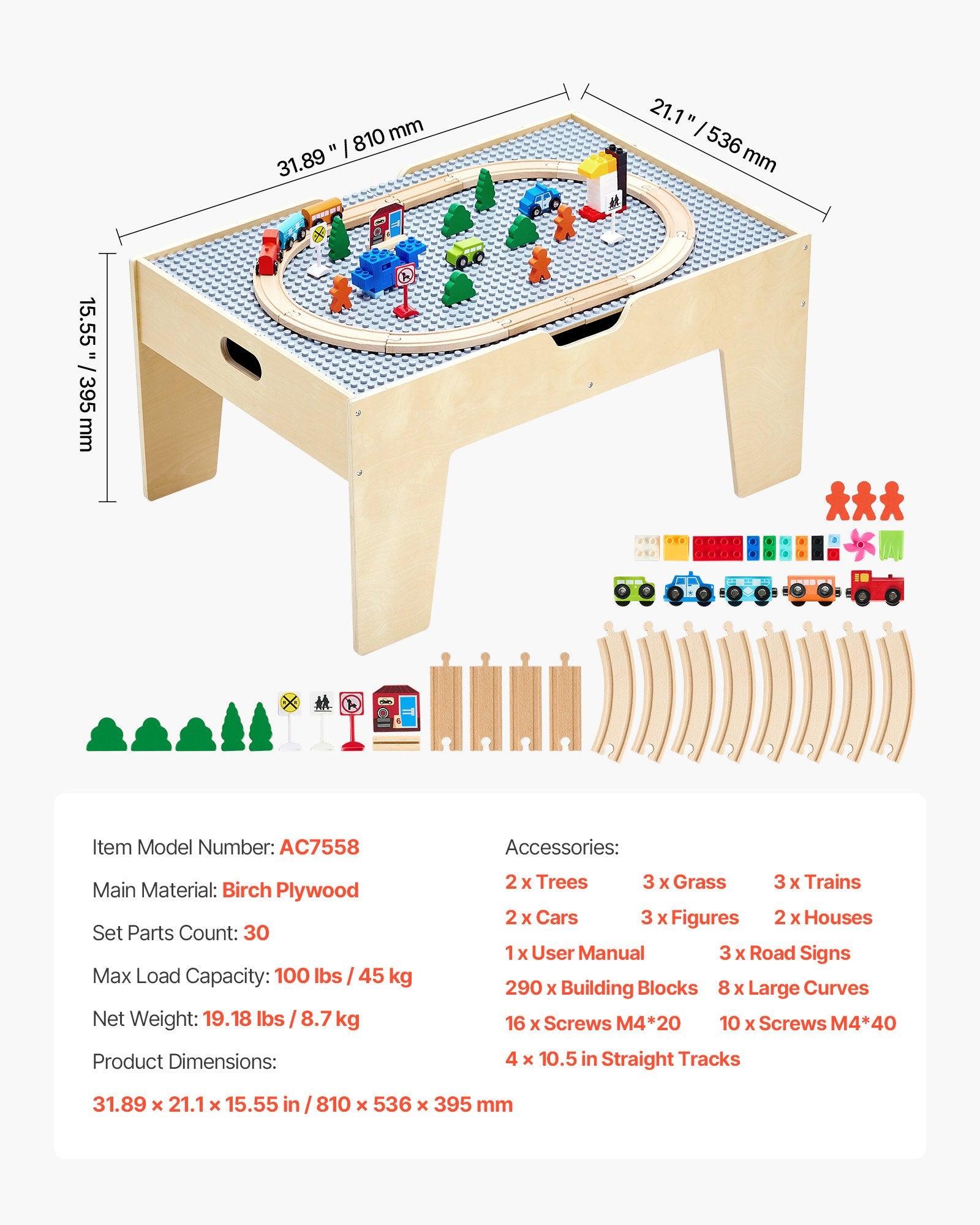 Multi-Purpose Activity Play Table 290 Building Bricks & 30 PCS Accessories - Image 7