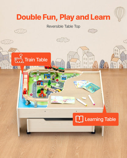 Train Table 100 PCS Wooden Kids Activity Table with Rolling Storage Drawer - Image 2