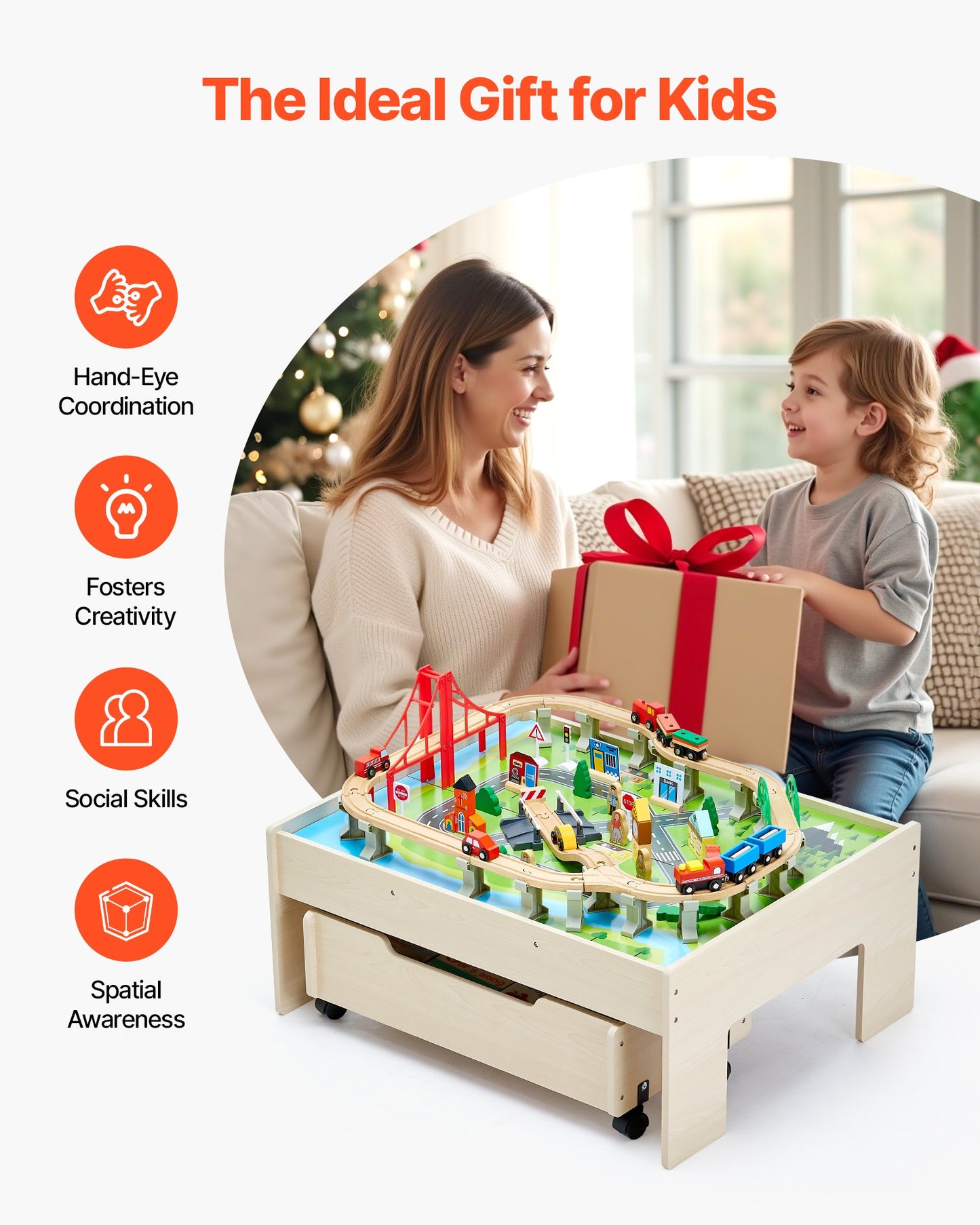 Train Table 100 PCS Wooden Kids Activity Table with Rolling Storage Drawer - Image 6