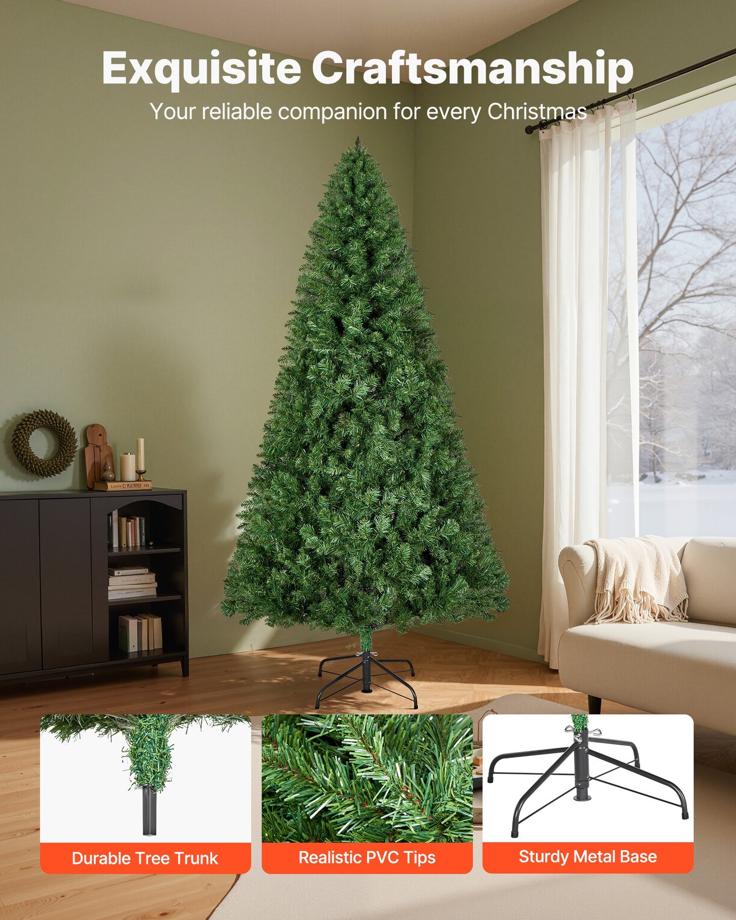Christmas Tree, 1.8m Artificial Xmas Tree, Full Holiday Decor Trees with 1250 Branch Tips & Sturdy Metal Base for Home Party Office Decoration - Image 4