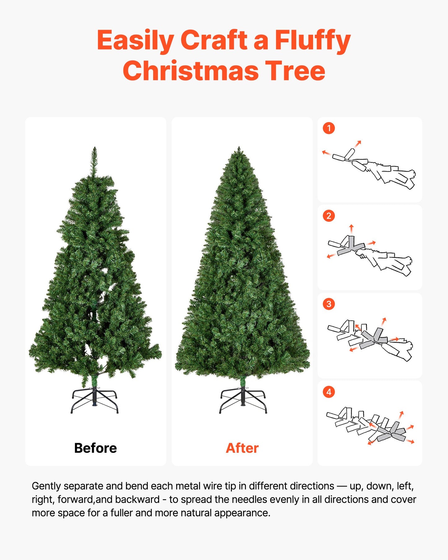 Christmas Tree, 1.8m Artificial Xmas Tree, Full Holiday Decor Trees with 1250 Branch Tips & Sturdy Metal Base for Home Party Office Decoration - Image 6