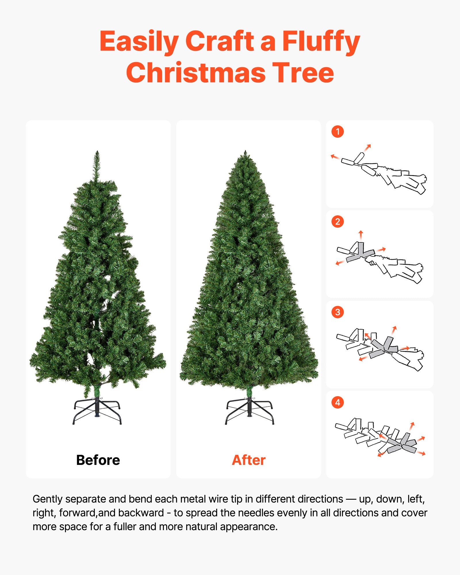 Christmas Tree, 1.8m Artificial Xmas Tree, Full Holiday Decor Trees with 1250 Branch Tips & Sturdy Metal Base for Home Party Office Decoration - Image 6