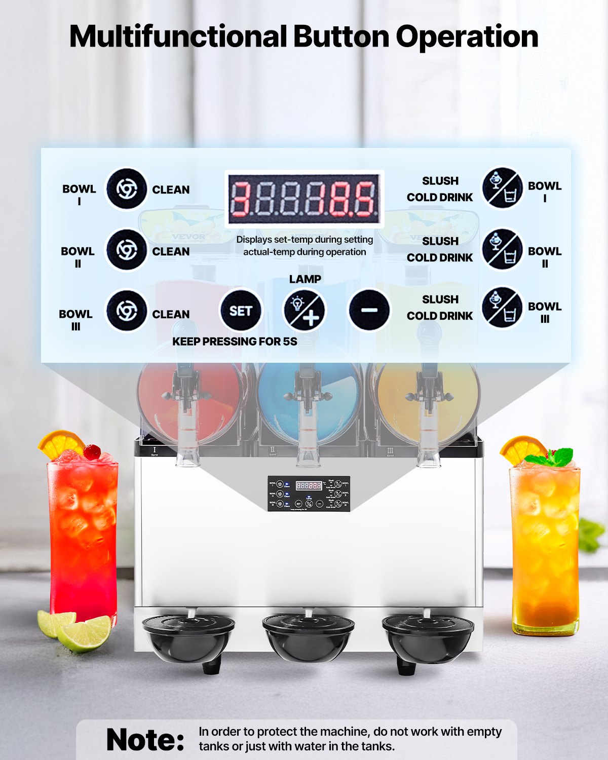 Commercial Frozen Drink Maker, 15Lx3 Triple Tank Slushy Machine, 180 Cups Stainless Steel Margarita Smoothie Frozen Drink Machine, Slushie Maker for Home Party Restaurants Cafe Bars - Image 4