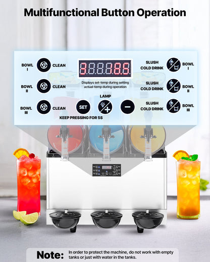 Commercial Frozen Drink Maker, 15Lx3 Triple Tank Slushy Machine, 180 Cups Stainless Steel Margarita Smoothie Frozen Drink Machine, Slushie Maker for Home Party Restaurants Cafe Bars - Image 4