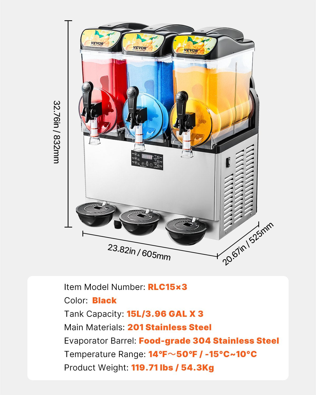 Commercial Frozen Drink Maker, 15Lx3 Triple Tank Slushy Machine, 180 Cups Stainless Steel Margarita Smoothie Frozen Drink Machine, Slushie Maker for Home Party Restaurants Cafe Bars - Image 7