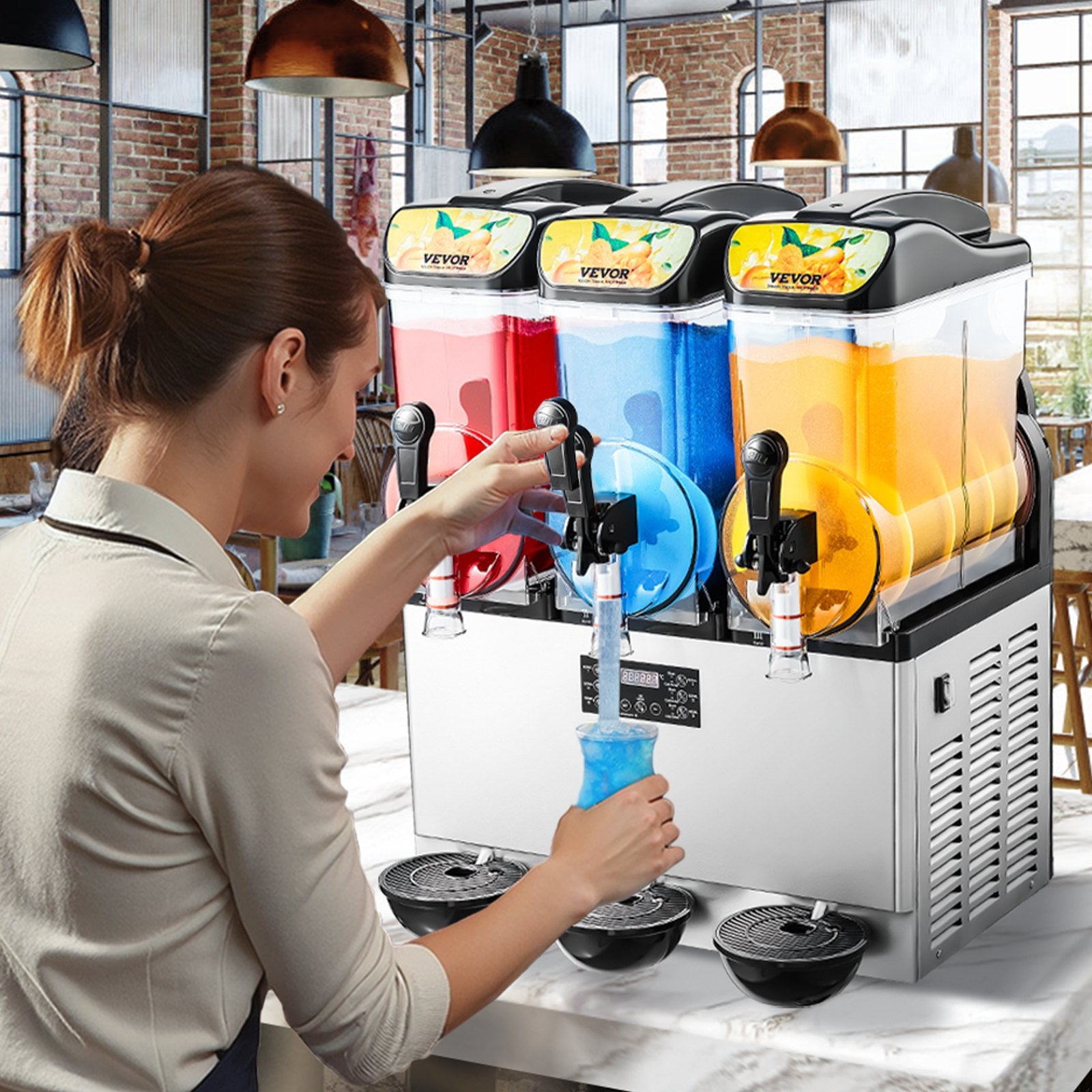 Commercial Frozen Drink Maker, 15Lx3 Triple Tank Slushy Machine, 180 Cups Stainless Steel Margarita Smoothie Frozen Drink Machine, Slushie Maker for Home Party Restaurants Cafe Bars - Image 8