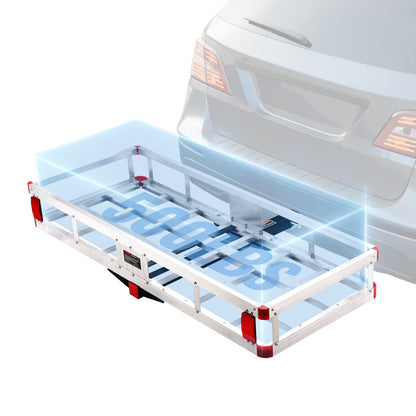 49.4 x 22.4 x 7.1 in Hitch Cargo Carrier, 500lb Capacity Trailer Hitch Mount Aluminum Cargo Basket, Luggage Carrier Rack Fits 2" Hitch Receiver for SUV Truck Pickup Camping