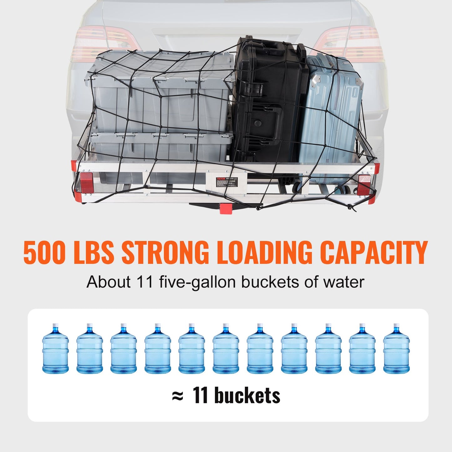 49.4 x 22.4 x 7.1 in Hitch Cargo Carrier, 500lb Capacity Trailer Hitch Mount Aluminum Cargo Basket, Luggage Carrier Rack Fits 2" Hitch Receiver for SUV Truck Pickup Camping - Image 3